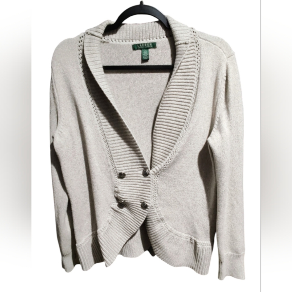 Lauren Ralph Lauren Neutral Cream Shawl-Collar Button Cardigan
